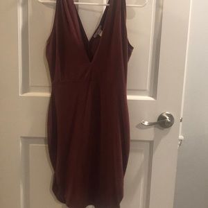 Low Cut Form Fitting Maroon Dress